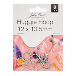 John Bead Must Have Findings Huggie Hoops - Pkg of 8, Silver, 12 mm x 13.5 mm front of packaging