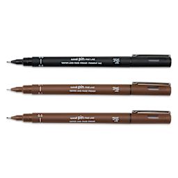 Uni Pin Fine Liner Pen - Set of 3, Black and Sepia, cap off