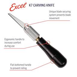 Ergonomic handle to increase comfort during use. Flat-bottomed handle to prevent rolling. Unique blade securing system prevents blade movement.