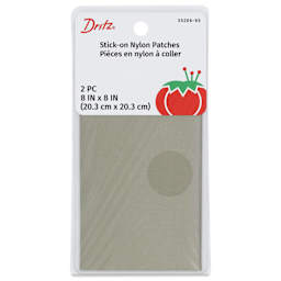 Dritz Stick-On Nylon Patches - Pkg of 2, Gray, 8" x 8" front of packaging