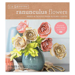 Lia Griffith Frosted Paper Blooms - Ranunculus, 6" x 6.5", 21 Sheets front of packaging