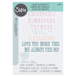 Sizzix Fine Line Alpha Stamp & Framelit Set - Set of 60 front of packaging