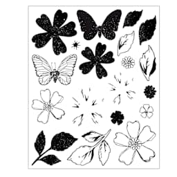 Sizzix Floral Pattern Stamp & Framelit Set - Sweet Sprigs, contents