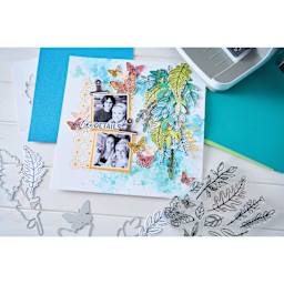 Sizzix Floral Pattern Stamp & Framelit Set - Greenery Layers #1, finished page of scrapbook