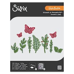 Sizzix Floral Pattern Stamp & Framelit Set - Greenery Layers #1, front of packaging