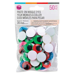 Cousin DIY Paste-On Wiggle Eyes - Pkg of 50, Assorted Colors, 20 mm front of packaging