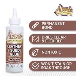 Permanent bond, dries clear and flexible, nontoxic, won't stain or soak through.