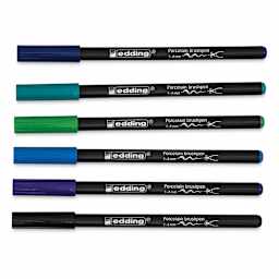 Edding 4200 Series Porcelain Brush Pens - Set of 6, Cool (Pens with caps on)