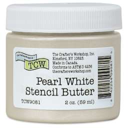 Stencil Butter Acrylic Paint - Pearl White, 2 oz, Jar (Front of jar)