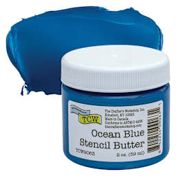 Stencil Butter Acrylic Paint - Ocean Blue, 2 oz, Jar and swatch
