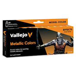 Vallejo Acrylic Model Color Paints Set - Set of 8, Metallics, 18 ml front of packaging