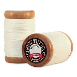 Hemptique Premium Linen Thread - Bleached, 1 mm top and side view of spool