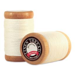 Hemptique Premium Linen Thread - Bleached, 0.6 mm top and side view of spool