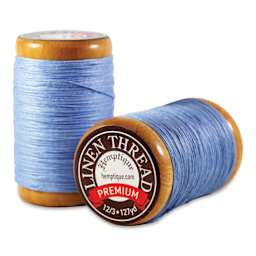 Hemptique Premium Linen Thread - Denim, 1 mm top and side view of spool