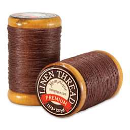 Hemptique Premium Linen Thread - Brown, 1 mm top and side view of spool