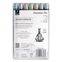 Zebra Fountain Pens - Set of 7, Assorted Colors, back of the packaging