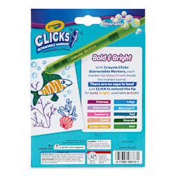 Crayola Clicks Retractable Markers - Set of 10, Bold & Bright Colors, back of packaging