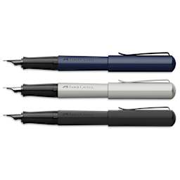 Faber-Castell Hexo Fountain Pens, Blue, Matte Black, and Matte Silver