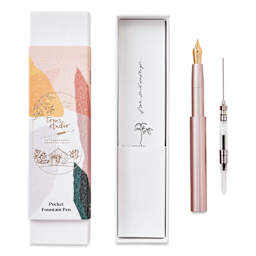 Tom's Studio Pocket Fountain Pen - Blush, Medium Nib packaging with contents