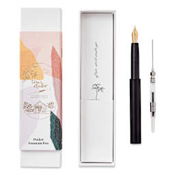 Tom's Studio Pocket Fountain Pen - Black, Medium Nib packaging and contents