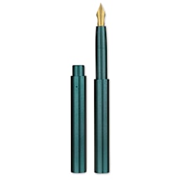Tom's Studio Pocket Fountain Pen - Ivy, Extra Fine Semi-Flex Nib, capped and uncapped