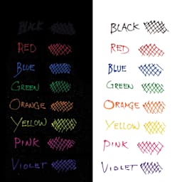 Pentel Arts Hybrid Mattehop Gel Roller Pens, swatches in dark and light paper