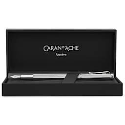 Caran d'Ache Ecridor Retro Fountain Pen - Platinum Coated, Broad Nib, in packaging (image shows a different size nib)