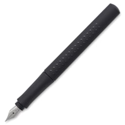 Faber-Castell 2011 Grip Fountain Pen - Matte Black, Medium Nib, cap off showing nib