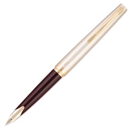 Pilot E95S Fountain Pen - Burgundy and Ivory, cap removed (image may show a different size nib)