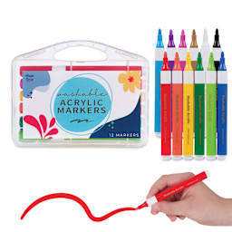 Magic Stix Washable Acrylic Markers - Assorted Color, Set of 12, one marker in hand showing stroke