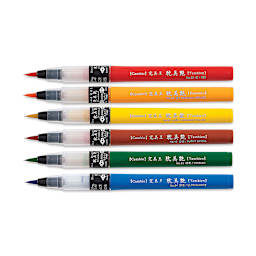 Kuretake Cambio Tambien Brush Pens - Component pens from Set A shown horizontally and uncapped