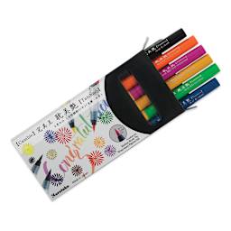 Kuretake Cambio Tambien Brush Pen - Set B package open with pens pulled halfway out 