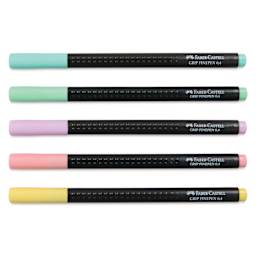 Faber-Castell Black Edition Grip Fineliners - Pastel Colors, Set of 5, caps on