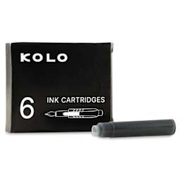 Kolo Fountain Pen Ink Cartridges - Pkg of 6, Black, packaging and cartridge
