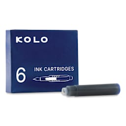 Kolo Fountain Pen Ink Cartridges - Pkg of 6, Blue, packaging and cartridge