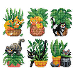 Diamond Art Club Mini Dazzles Kit - Cats with Plants, finished pieces