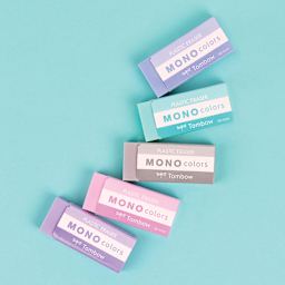 Tombow Mono Colors Erasers, available colors against a green background