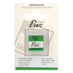 ShinHan PWC Extra Fine Half Pan Watercolor - Permanent Green 1, Half Pan front of package