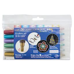 Zig Clean Color Dot Dual Tip Markers - Set of 6, Metallic Colors, front of the packaging