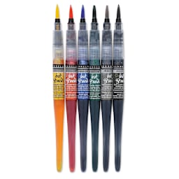Sennelier Ink Brushes - 6 Iridescent Colors shown uncapped