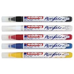 Edding Acrylic Paint Markers - Basic Colors, Set of 5, Fine, caps on