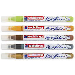Edding Acrylic Paint Markers - Nature Colors, Set of 5, Fine, caps on