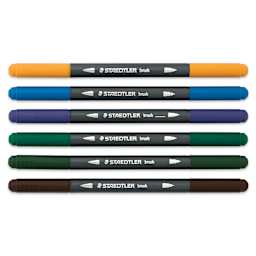Staedtler Double-Ended Watercolor Brush Pens - Asia, Set of 6, capped