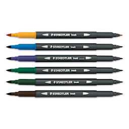 Staedtler Double-Ended Watercolor Brush Pens - Asia, Set of 6, uncapped