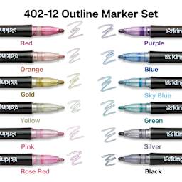 Kingart Outline Metallic Markers - Metallic Silver, Set of 12, color swatches
