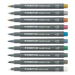 Staedtler Metallic Marker Set - Set of 10, Brush Nib, caps off