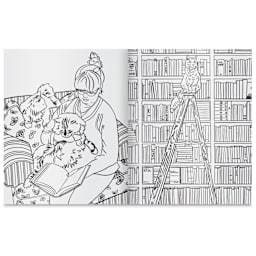 Women Reading with Cats Coloring & Activity Book - Paperback, 128 Pages, cat in library