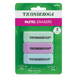 Dixon Ticonderoga Erasers - Set of 3, Pastel Colors, front of packaging