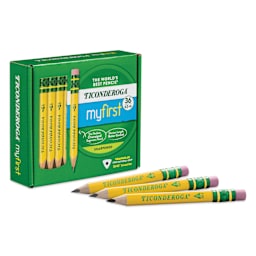 Dixon Ticonderoga My First Short Pencils - Set of 36, Yellow, packaging with pencils