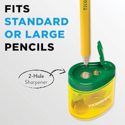 Fits standard or large pencils. 2-hole pencil sharpener.